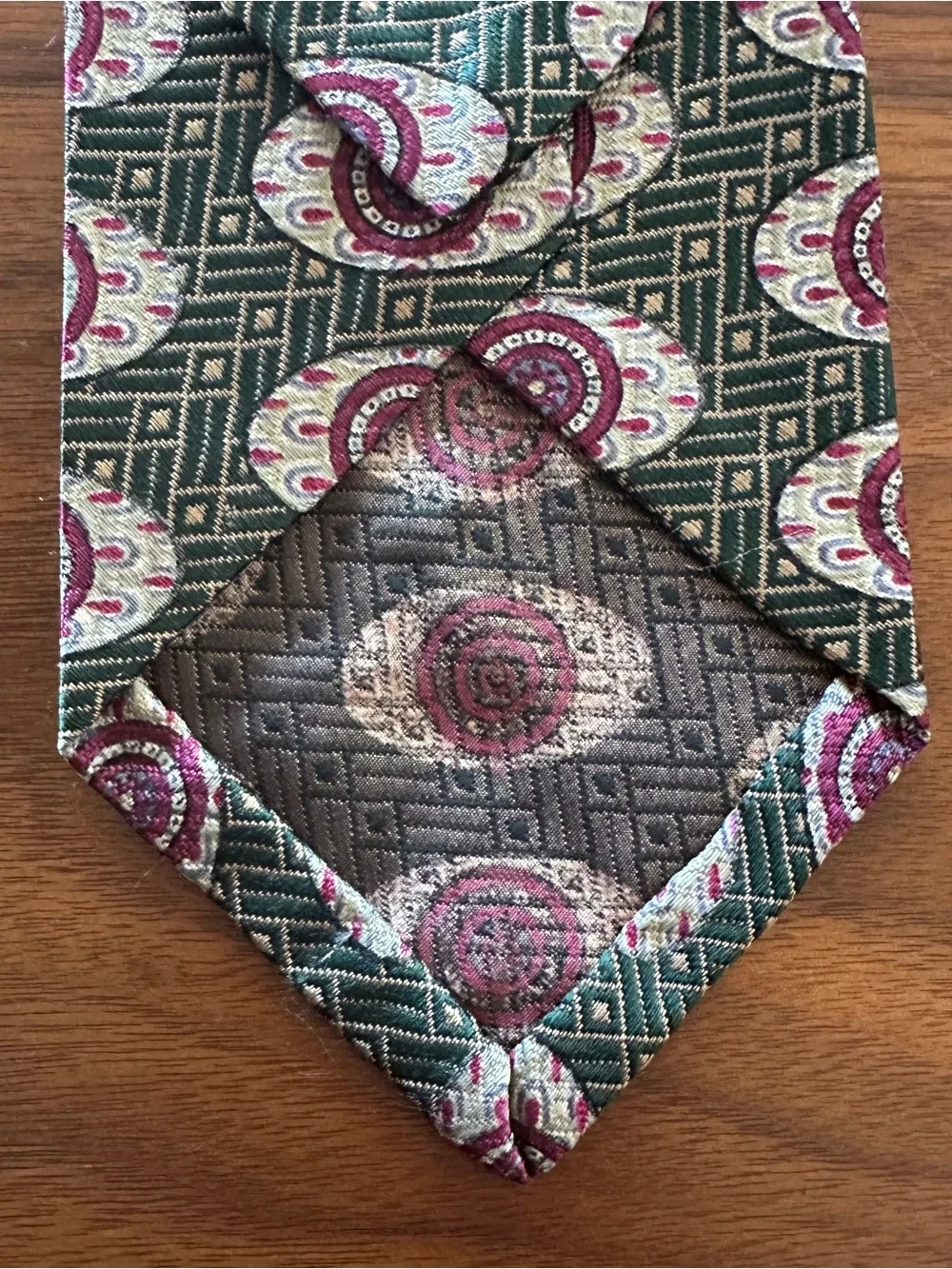 Robert Talbott Seven Fold Men's Green & Burgundy Patterned Silk Tie